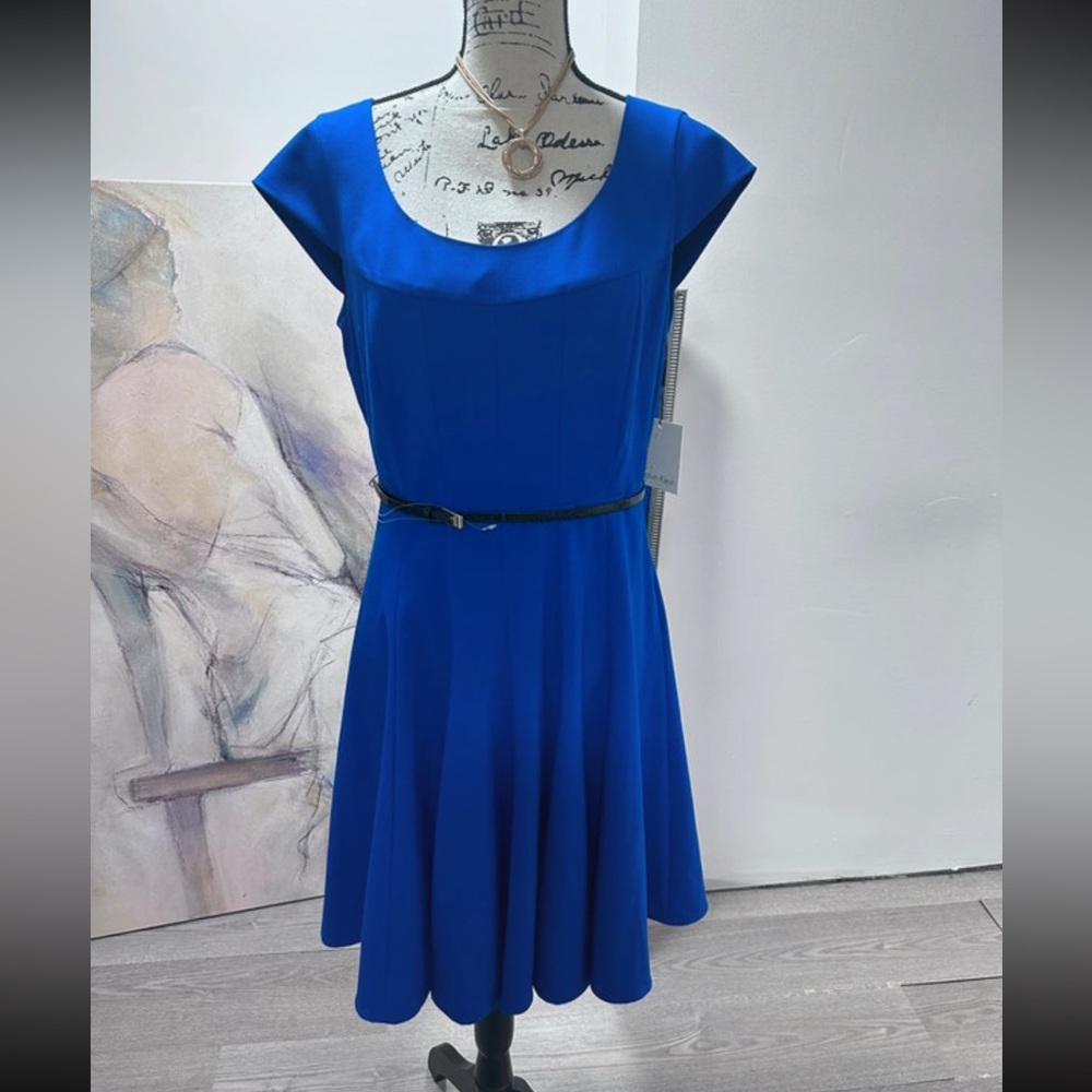 Calvin Klein Royal Blue Cap Sleeve Midi Dress - Picture 2 of 8